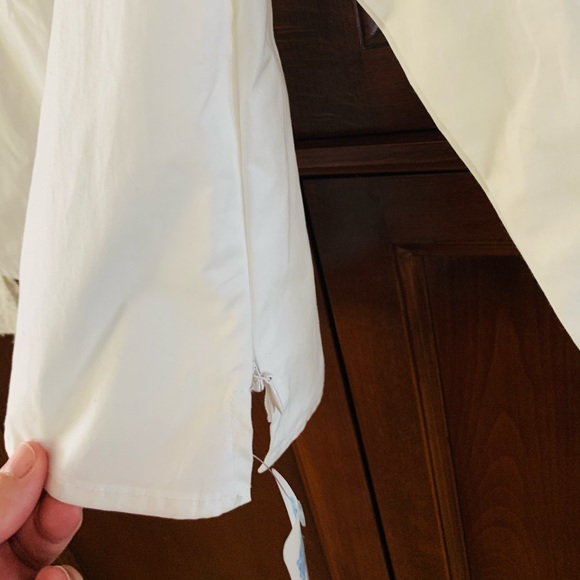 White cotton blouse top long sleeves navy blue trim girls Age 8 or 128 cm tall - Picture 6 of 8